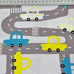 Baumwolle 100% Straßen mit Autos grau auf hellgrauem Hintergrund  