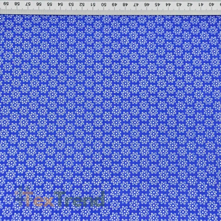 Baumwolle 100% Blümchen weiß auf saphirblauem Hintergrund  