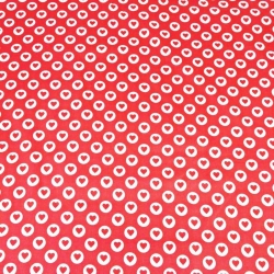 Baumwolle 100% MINI Herzen in Kreisen weiß auf rotem Hintergrund  