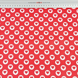 Baumwolle 100% MINI Herzen in Kreisen weiß auf rotem Hintergrund  