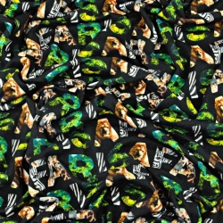 Jersey-Stoff Digitaldruck - Safari auf schwarzem Hintergrund  