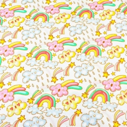 Baumwolle 100% Wolken mit buntem Regenbogen auf weißem Hintergrund  