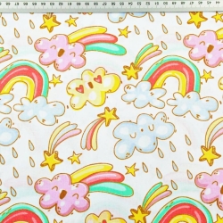 Baumwolle 100% Wolken mit buntem Regenbogen auf weißem Hintergrund  