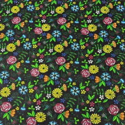 Baumwolle 100% Kaschubische Wiese auf schwarzem Hintergrund  