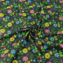 Baumwolle 100% Kaschubische Wiese auf schwarzem Hintergrund  