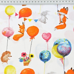 Baumwolle 100% Füchse mit bunten Ballons auf weißem Hintergrund  