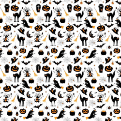 100% Baumwolle - Halloween-Muster schwarz-orange auf weißem Hintergrund  
