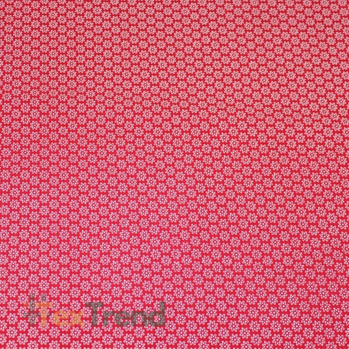 Baumwolle 100% Blümchen weiß auf karminrotem Hintergrund  