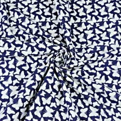 Baumwolle 100% MINI Schmetterlinge weiß auf dunkelblauem Hintergrund  