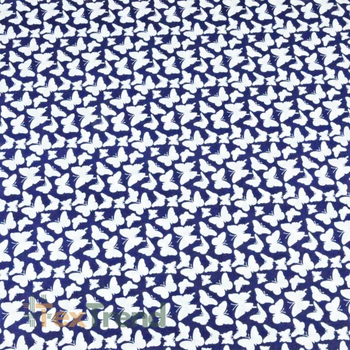 Baumwolle 100% MINI Schmetterlinge weiß auf dunkelblauem Hintergrund  