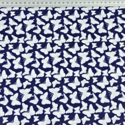 Baumwolle 100% MINI Schmetterlinge weiß auf dunkelblauem Hintergrund  