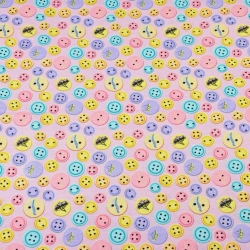 Jersey-Stoff Digitaldruck - Knöpfe auf rosa Hintergrund  
