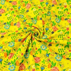Baumwolle 100% Kaschubische Wiese auf gelbem Hintergrund  