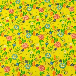 Baumwolle 100% Kaschubische Wiese auf gelbem Hintergrund  