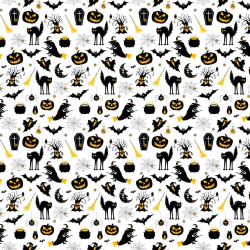 100% Baumwolle - Halloween-Muster schwarz-gelb auf weißem Hintergrund