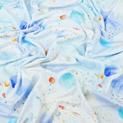 Jersey-Stoff Digitaldruck - weiß-blauer Kosmos  