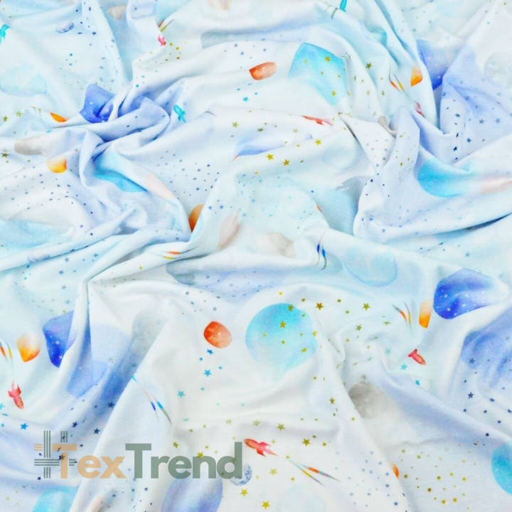 Jersey-Stoff Digitaldruck - weiß-blauer Kosmos  