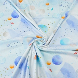 Jersey-Stoff Digitaldruck - weiß-blauer Kosmos  