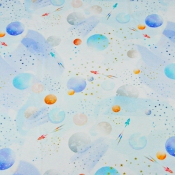 Jersey-Stoff Digitaldruck - weiß-blauer Kosmos  