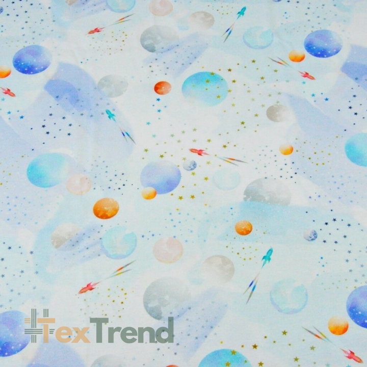Jersey-Stoff Digitaldruck - weiß-blauer Kosmos  