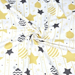Baumwolle 100% Weihnachtsmuster Weihnachtsbaumkugeln und Sterne gold-grafit  
