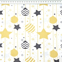 Baumwolle 100% Weihnachtsmuster Weihnachtsbaumkugeln und Sterne gold-grafit  