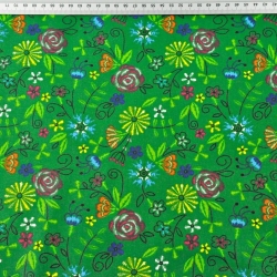 Baumwolle 100% Kaschubische Wiese auf grünem Hintergrund  