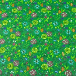 Baumwolle 100% Kaschubische Wiese auf grünem Hintergrund  