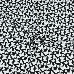 Baumwolle 100% MINI Schmetterlinge weiß auf schwarzem Hintergrund  