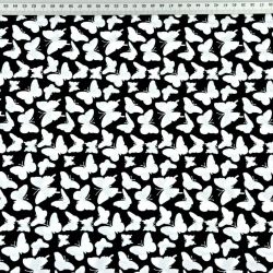 Baumwolle 100% MINI Schmetterlinge weiß auf schwarzem Hintergrund  