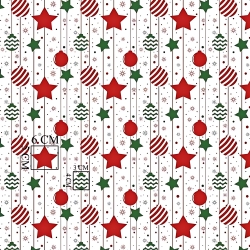 Baumwolle 100% Weihnachtsmuster Weihnachtsbaumkugeln und Sterne rot-grün  