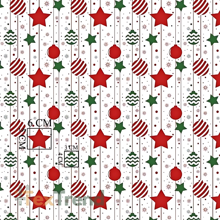 Baumwolle 100% Weihnachtsmuster Weihnachtsbaumkugeln und Sterne rot-grün  