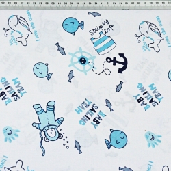 100% Baumwolle - tauchende Bären in türkis auf weißem Hintergrund  