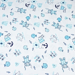 100% Baumwolle - tauchende Bären in türkis auf weißem Hintergrund  