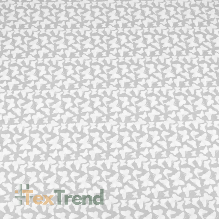 Baumwolle 100% MINI Schmetterlinge weiß auf grauem Hintergrund  