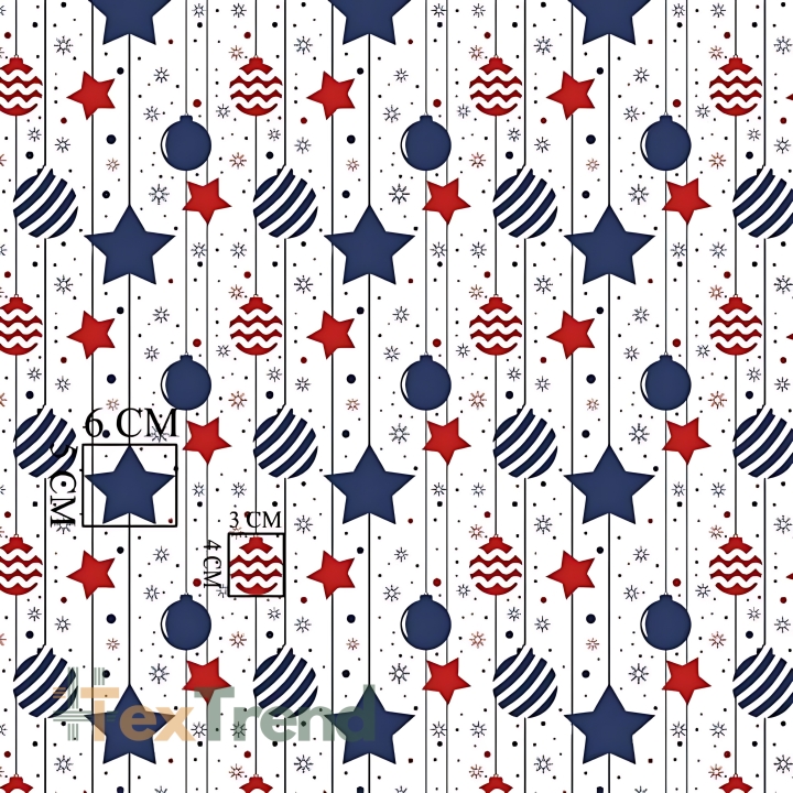 Baumwolle 100% Weihnachtsmuster Weihnachtsbaumkugeln und Sterne rot-navy  