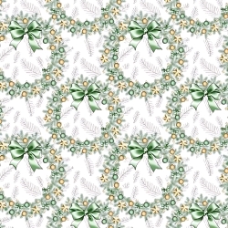 Baumwolle 100% Weihnachtsmuster Kränze gold-grün auf weißem Hintergrund  