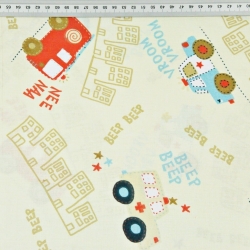 100% Baumwolle - Polizei und Feuerwehr auf beigem Hintergrund  