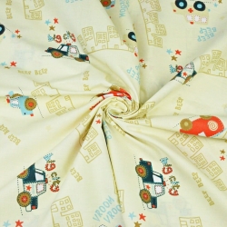 100% Baumwolle - Polizei und Feuerwehr auf beigem Hintergrund  