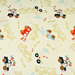 100% Baumwolle - Polizei und Feuerwehr auf beigem Hintergrund  