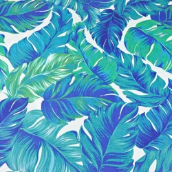 Baumwolle 100% tropische Blätter blau-grün auf weißem Hintergrund - 220cm  