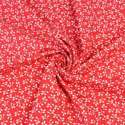 Baumwolle 100% MINI Blütenzweige weiß auf rotem Hintergrund  