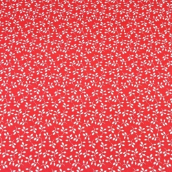 Baumwolle 100% MINI Blütenzweige weiß auf rotem Hintergrund  