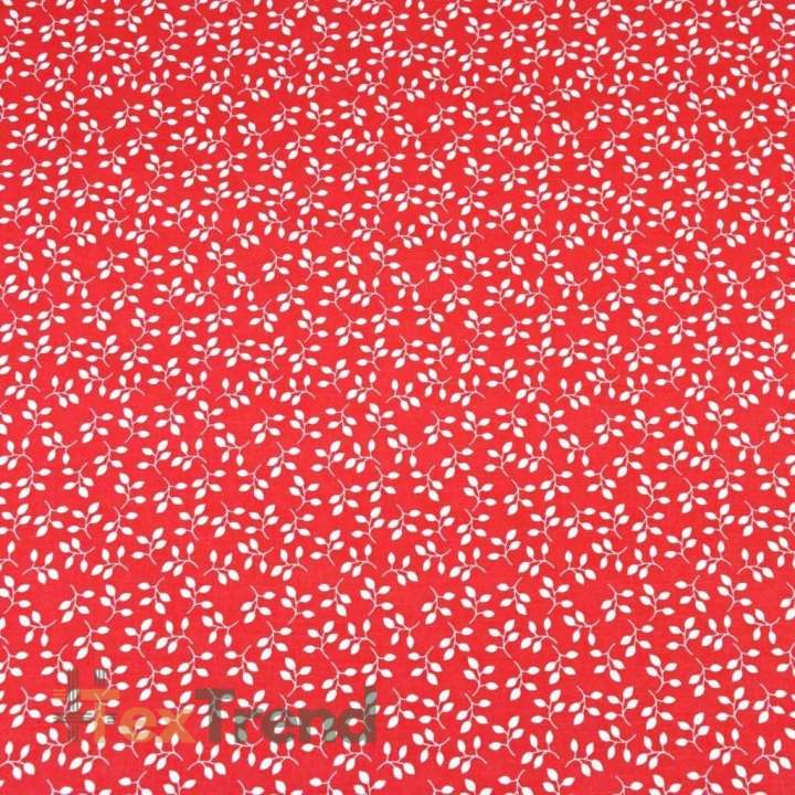 Baumwolle 100% MINI Blütenzweige weiß auf rotem Hintergrund  