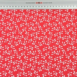 Baumwolle 100% MINI Blütenzweige weiß auf rotem Hintergrund  