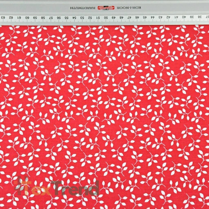 Baumwolle 100% MINI Blütenzweige weiß auf rotem Hintergrund  
