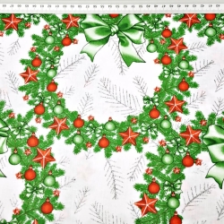 Baumwolle 100% Weihnachtsmuster Kränze rot-grün auf weißem Hintergrund  