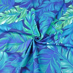 Baumwolle 100% tropische Blätter blau-grün auf dunkelblauem Hintergrund - 220cm  