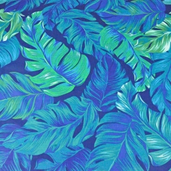 Baumwolle 100% tropische Blätter blau-grün auf dunkelblauem Hintergrund - 220cm  
