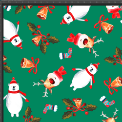 Jersey-Stoff Digitaldruck Weihnachts-Bären und Rentiere auf grünem Hintergrund  